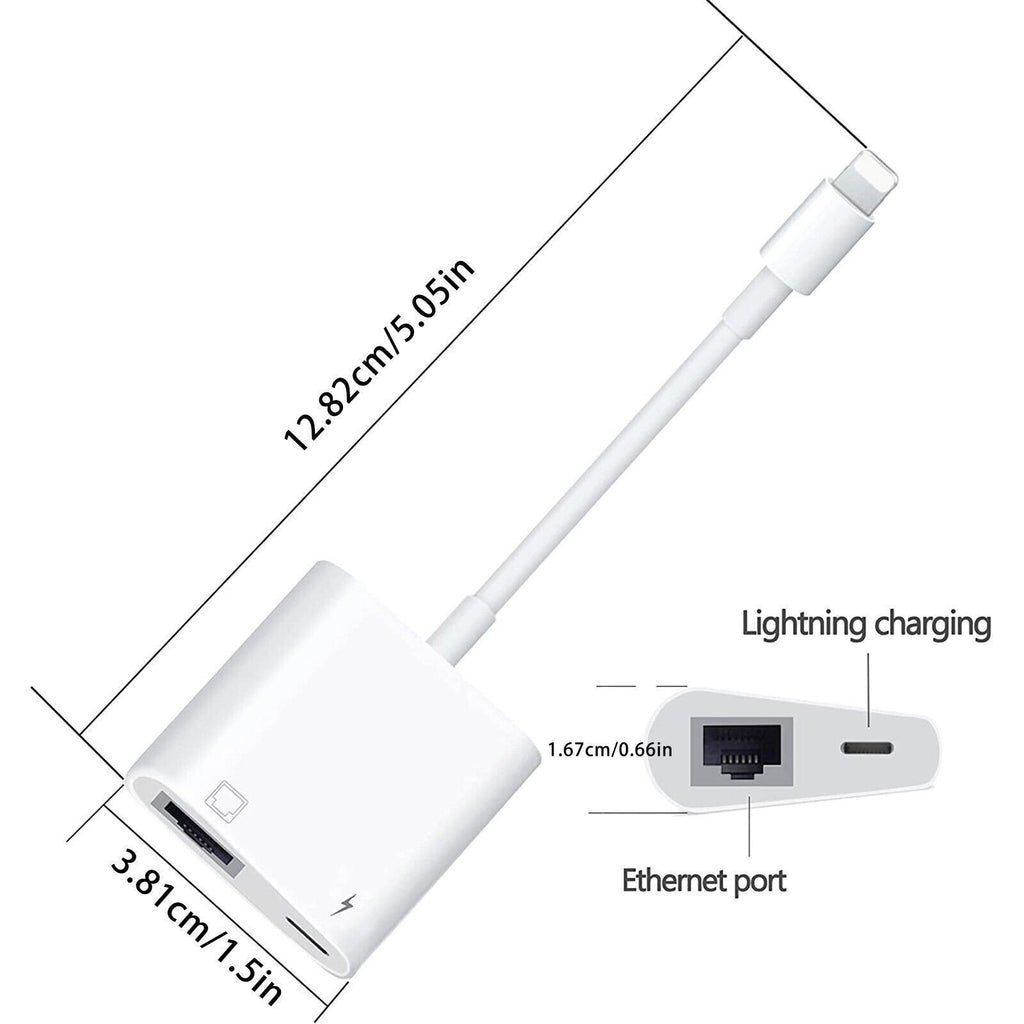 Charging Port Compatible with Lightning to RJ45 Ethernet Adapter 2 in 1 Network
