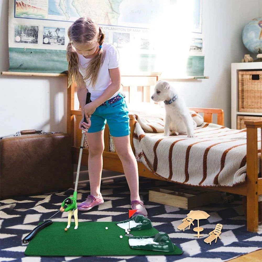 Indoor Mini Golfing Game Kit Golfs Toy Set w/Green Pad Putter Early Education
