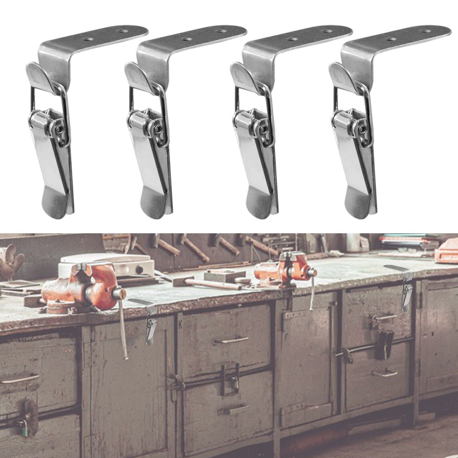 4pcs 90° Stainless Steel Spring Loaded Draw Toggle Latch Catch Clamp Clip Set UK