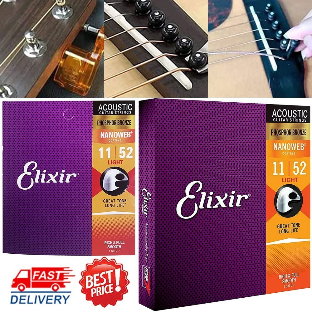 2PACK Elixir Nanoweb Phosphor Bronze 11-52 Acoustic Guitar Strings Light NN3