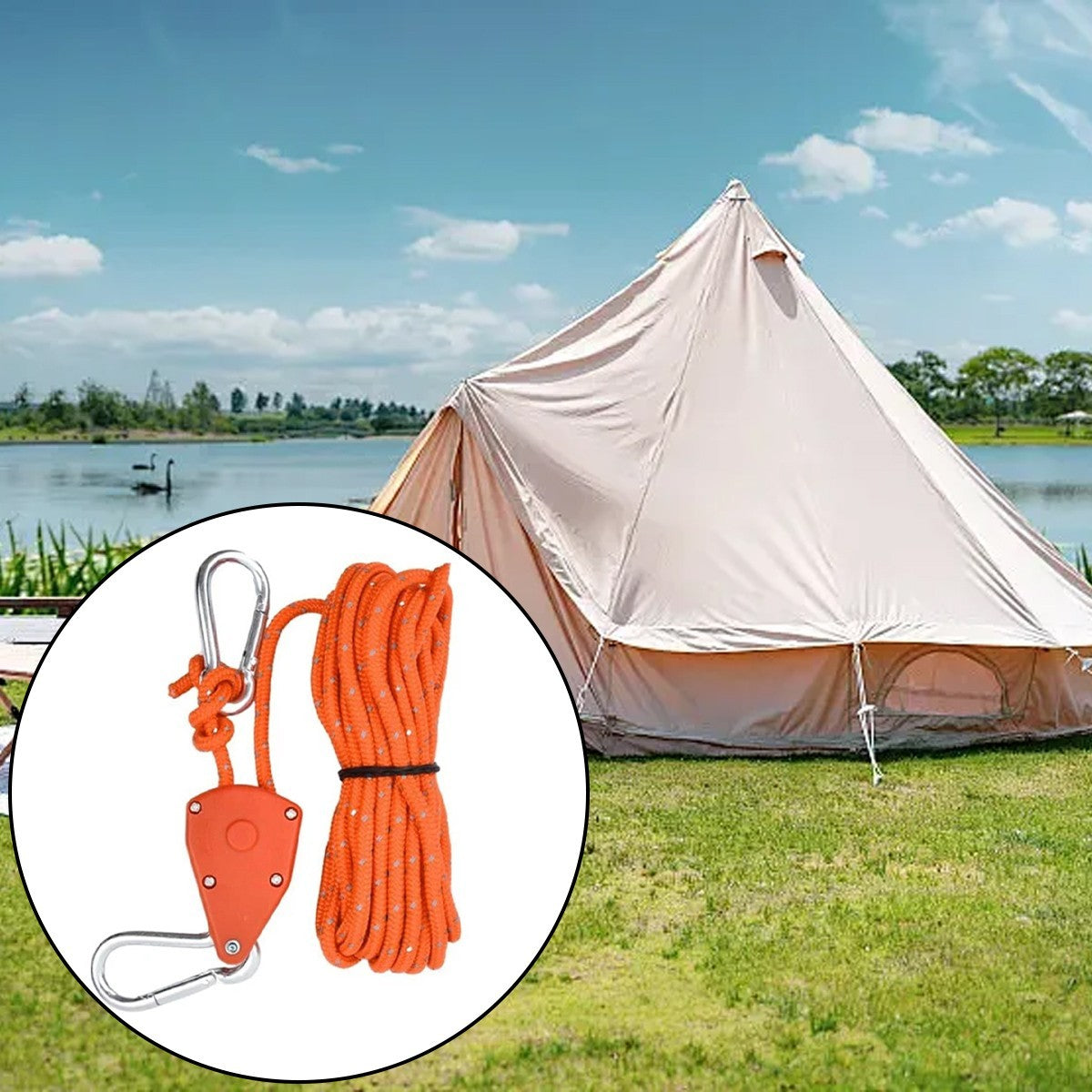 4X Adjustable Camping Ratchet Pulley Tent Guide Rope Guy Line Tensioner Tie Down