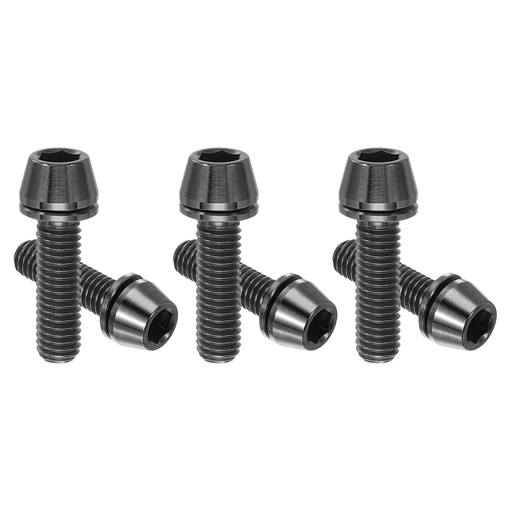 6Pcs M5x18mm Stainless steel Bike Stem Bolt Hex Tapered Head Bolt Black MTB Road