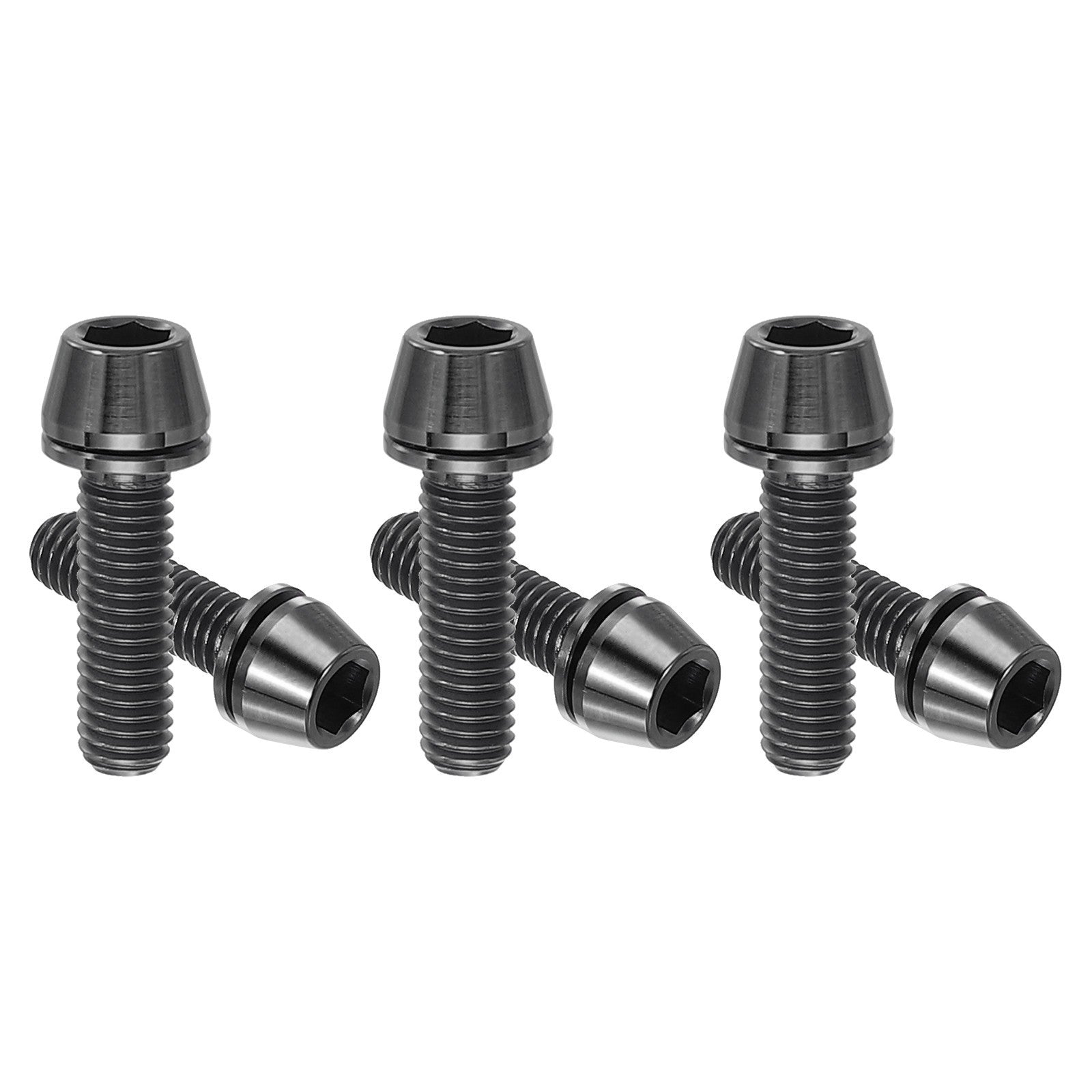 6Pcs M5x18mm Stainless steel Bike Stem Bolt Hex Tapered Head Bolt Black MTB Road