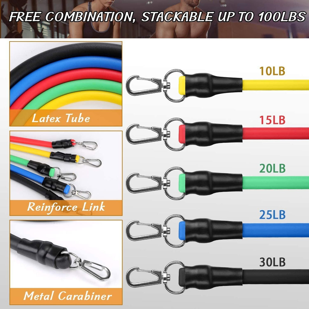 11PCS Set Resistance Bands Workout Exercise Crossfit Fitness Yoga Training Tubes