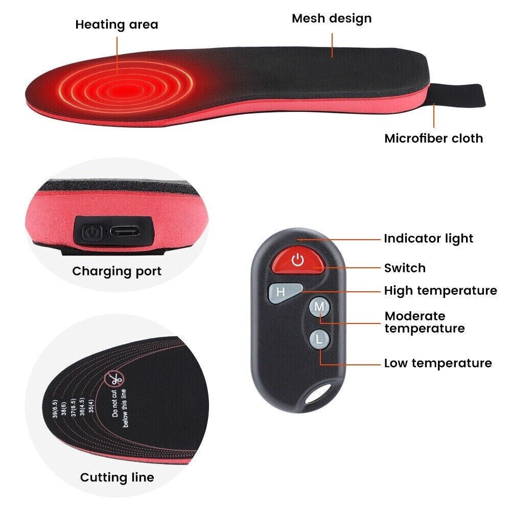 Heated Insoles Rechargeable Electric Heated Shoes Insoles with Remote Control