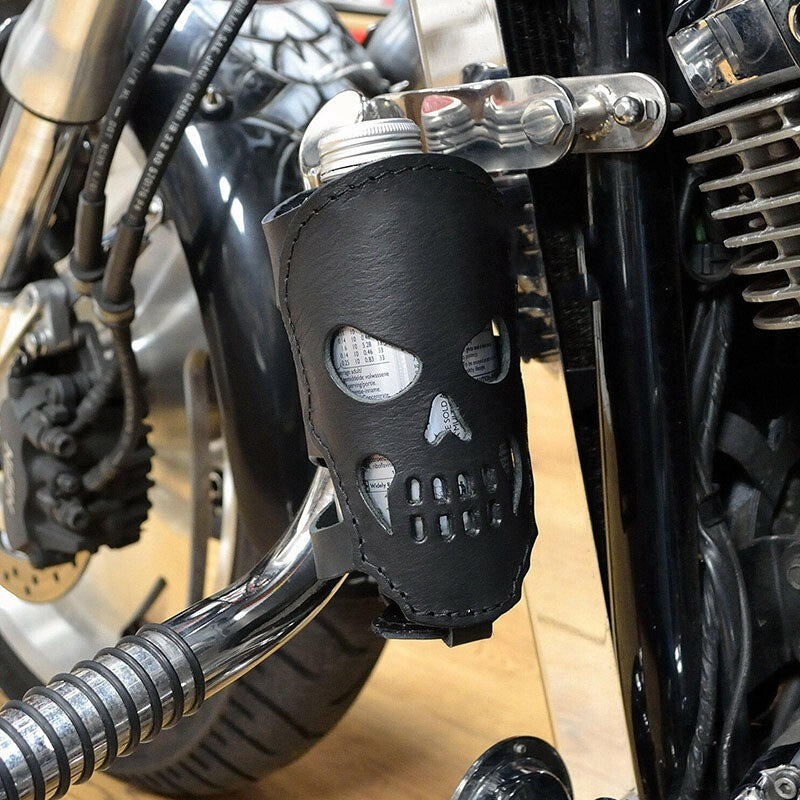 Motorcycle Skull Cup Holder Biker Custom PU Leather Cup Drink Can Bottle Holder