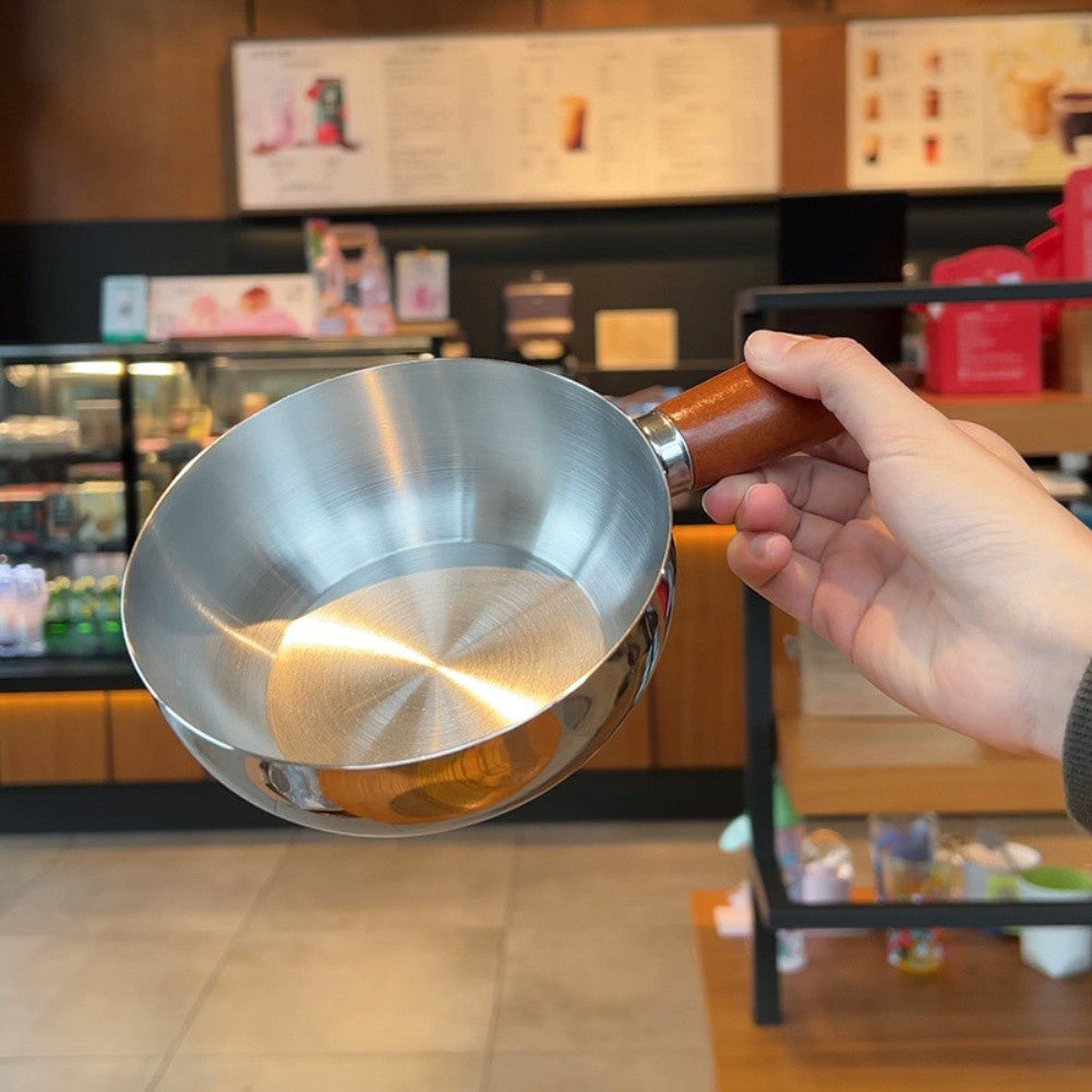 Heat Resistant Wooden Handle Stainless Steel Pot for Boiling Eggs and Milk