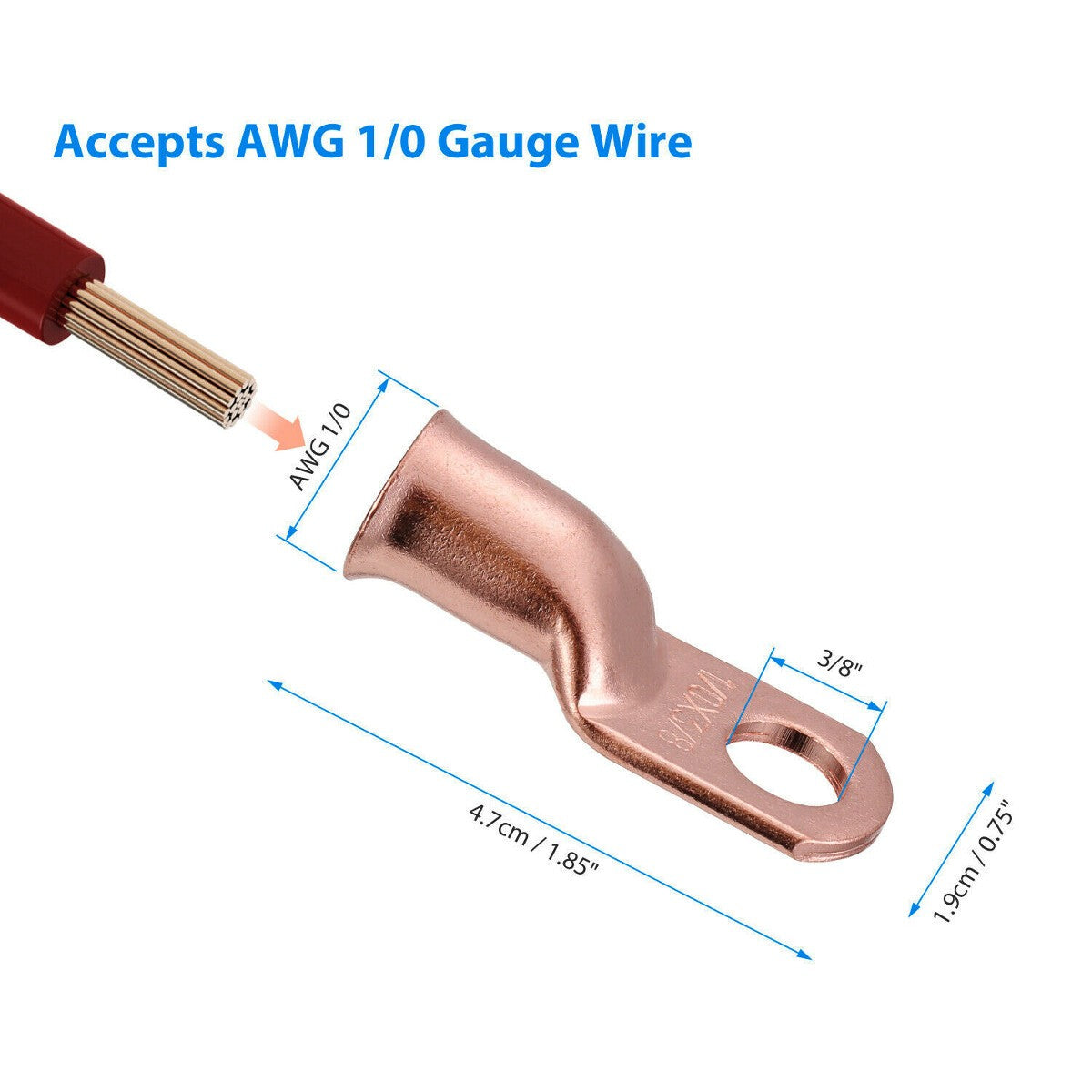 10pcs 1/0 AWG Gauge Copper Lugs w/ RED & BLACK Heat Shrink Ring Terminals