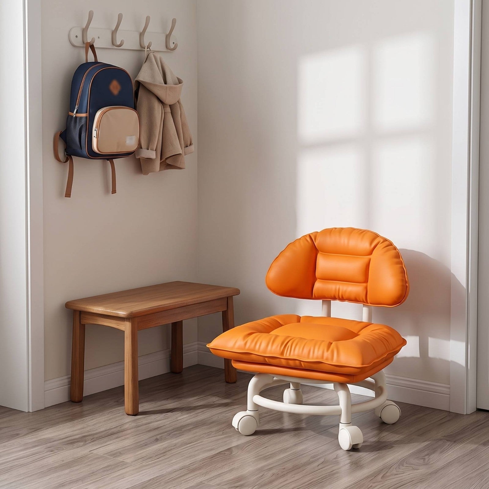 Rolling Stool with Backrest Low-Height Mobile Chair with Cushion Comfortable