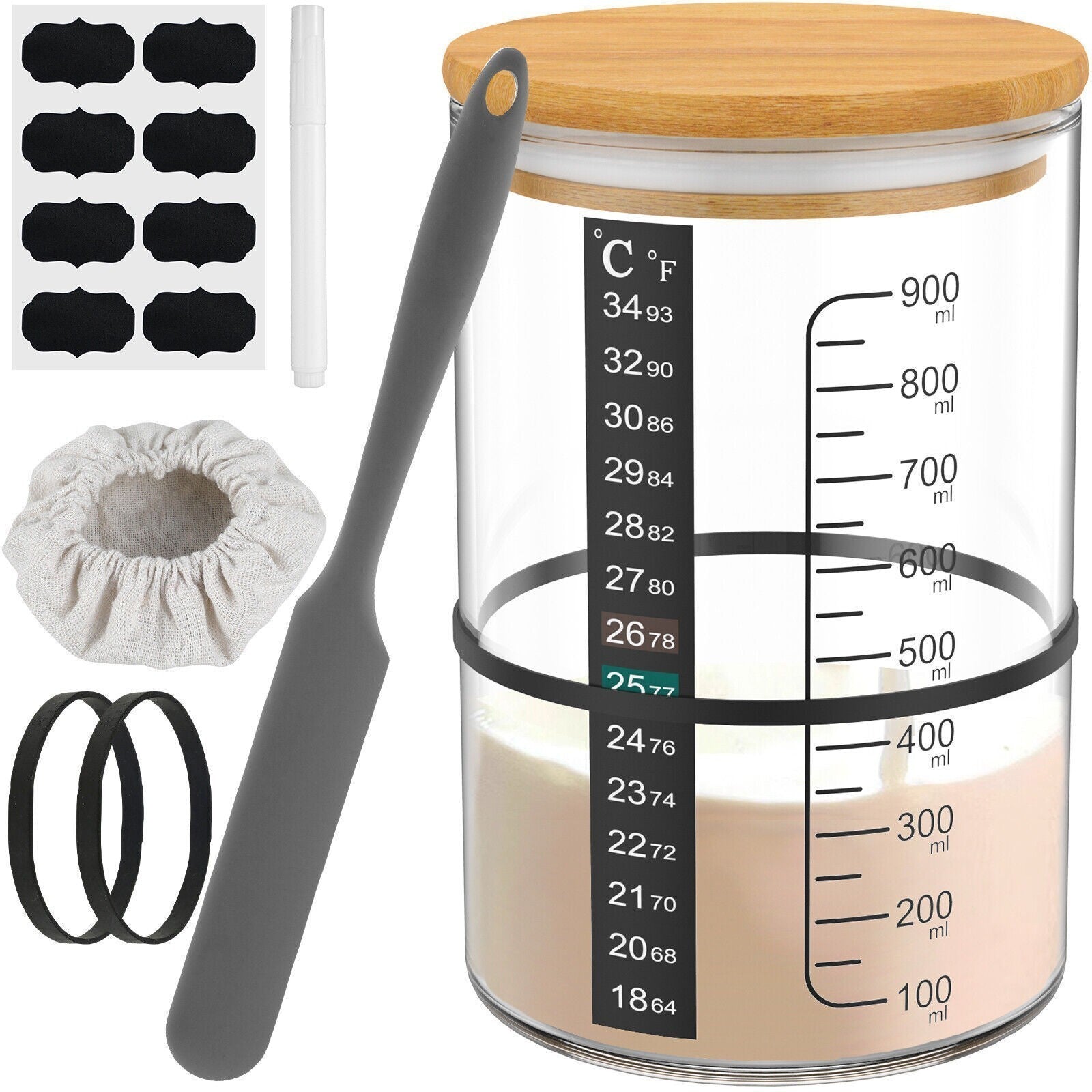 New 9Pcs Sourdough Starter Jar Kit 900ML Large Capacity Sourdough Starter