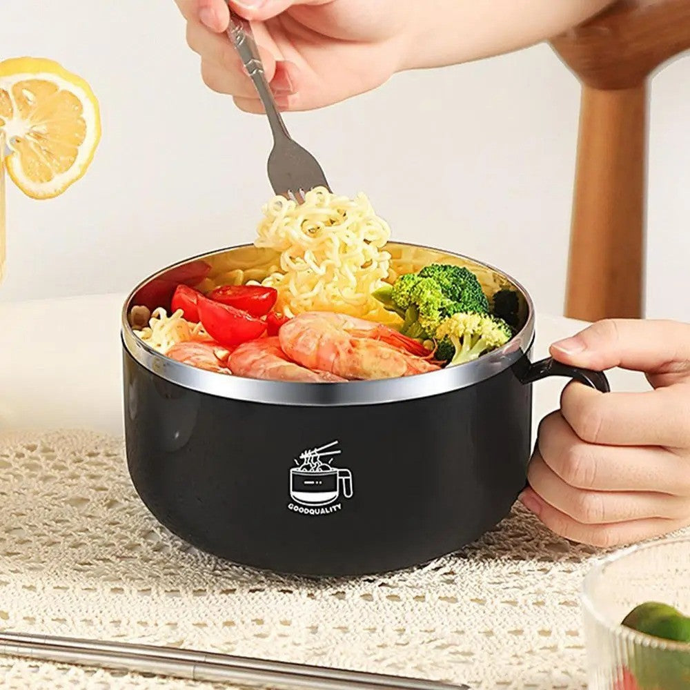 Instant Noodle Bowl with Chopsticks and Fork Stainless Steel Ramen Bowl 1300ml