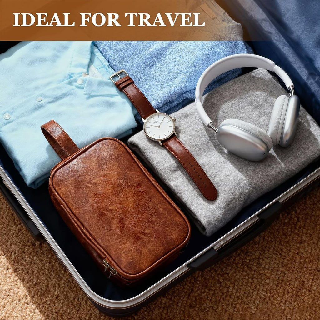 PU Leather Toiletry Bag For Men Large Travel Wash Bag Shaving Water-Resistant UK