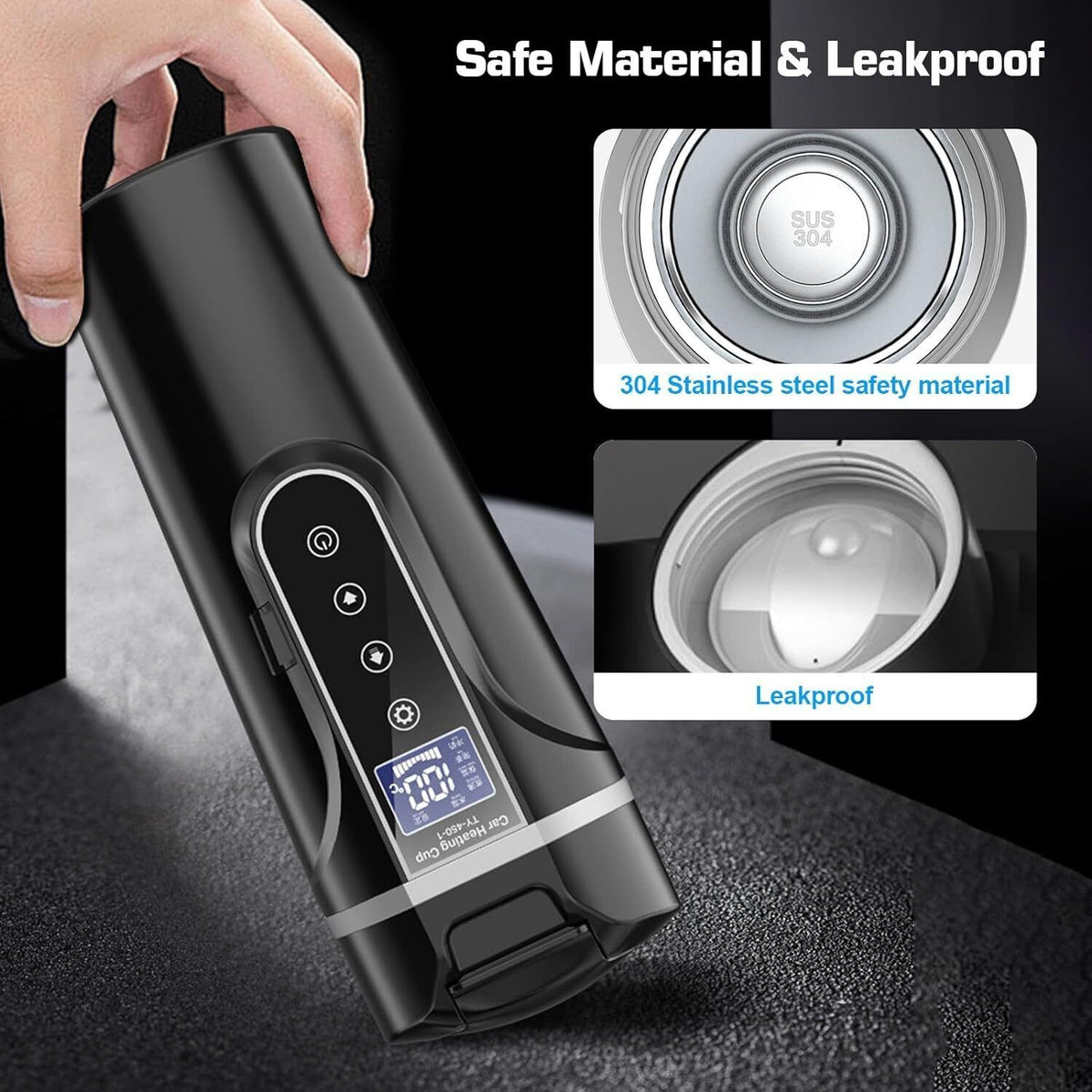 Car Kettle Heater 12V 24V Digital Display Portable 500ml for Travel Camping Boat