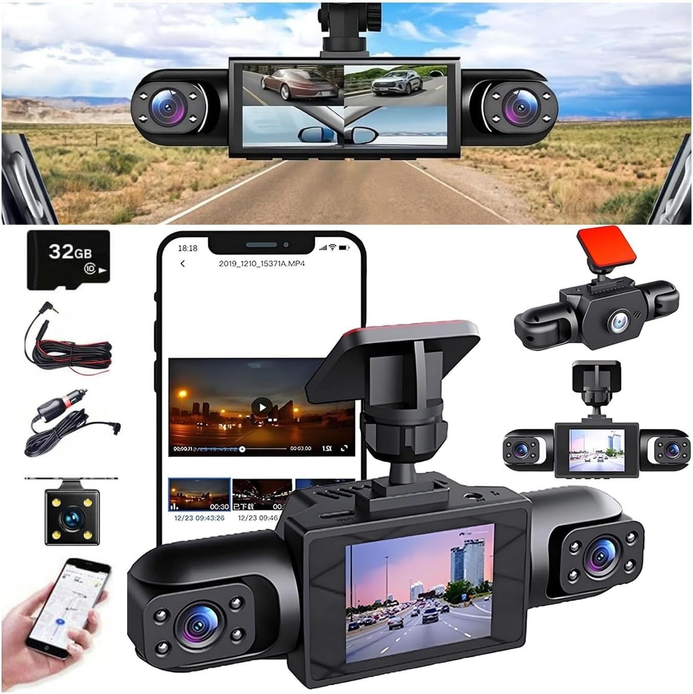 Averyard Dash Cam, Averyard Wire Dashcam, 4 Channel Full View Dashcam System