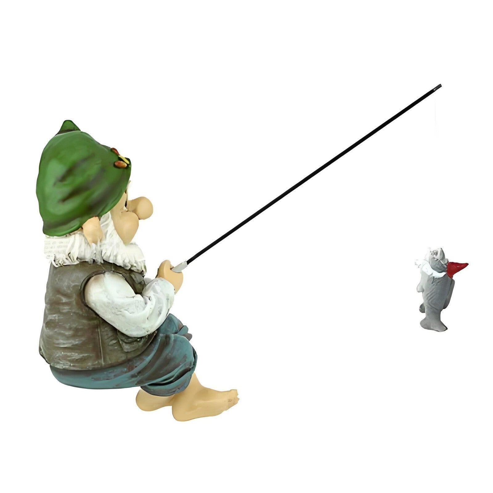 Garden Gnome Fishing Statue Resin Sitting Rod Fish Pond Decor Ornament