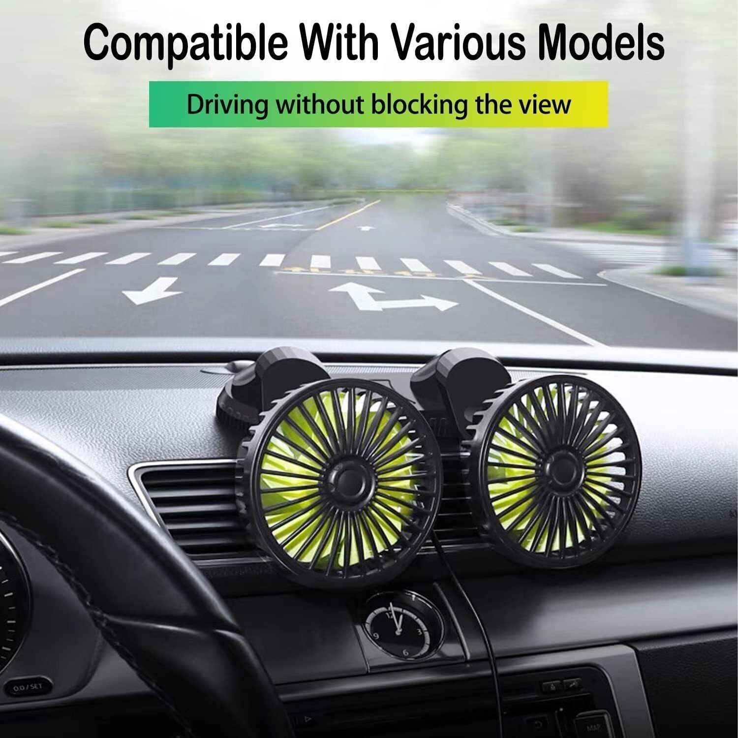 Portable 2 Head Fan 360° Rotatable Car Cooling Air Fan 5V Dual Head Fan USB