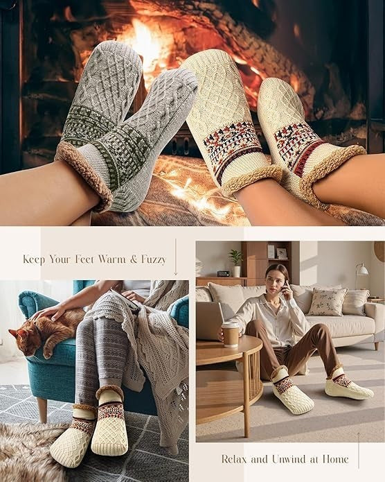 NEW Fluffy And Warm Non Slip Knitted Slipper Socks For Women And Men UK