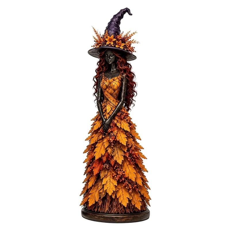 Fall Enchanted Autumn Witch Figurine, Halloween Witch Statue (Golden Harvest)