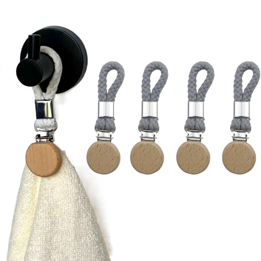 4pcs Towel Hanging Clips Clamps Braided Multipurpose Cotton Loop Metal Hook Home