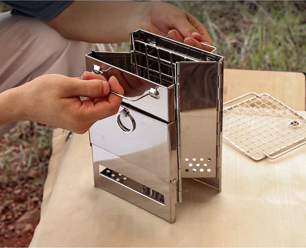 Wood Burning Stove Portable Foldable Grill Outdoor Camping Cookware Barbecue BBQ