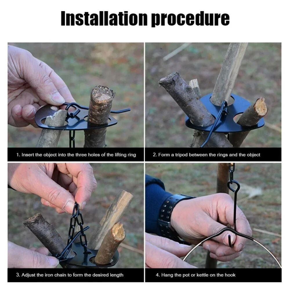 Campfire Cooking Tripod Stand Ultralight Portable with Adjustable Hanging Chain
