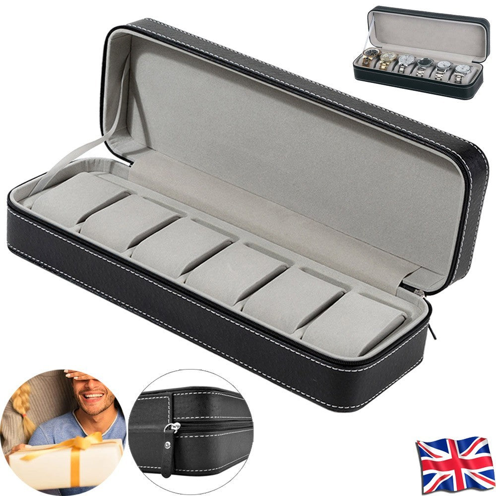 6 Grids Watch Display Storage Case Jewelry Collection Organizer Box Holder UK
