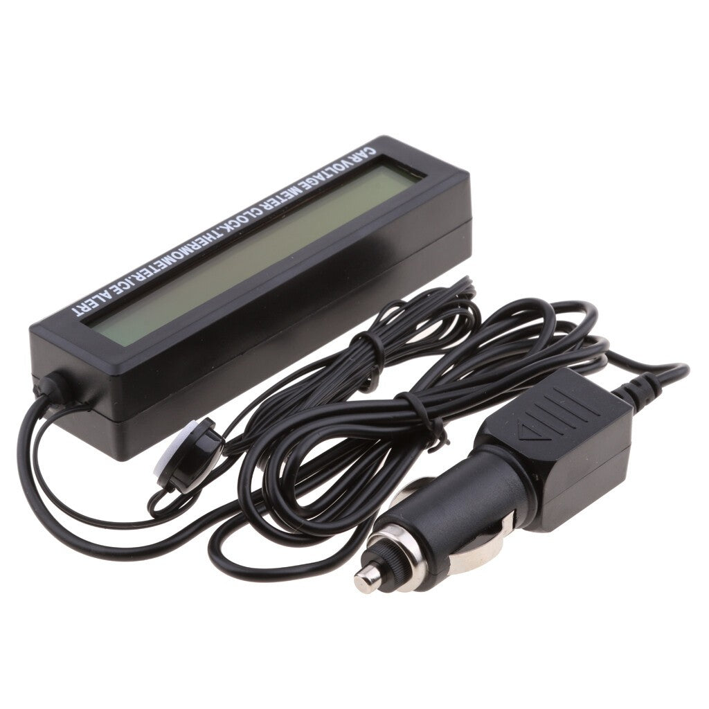 12V Car LCD Digital Clock In/Outdoor Temperature Thermometer Voltage Meter