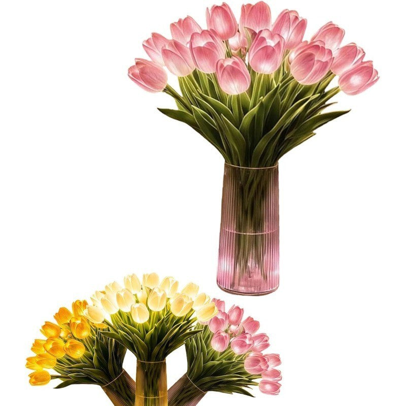 15X LED Tulip Night Light Artificial Flower Lamp Bedroom Decor Gift：