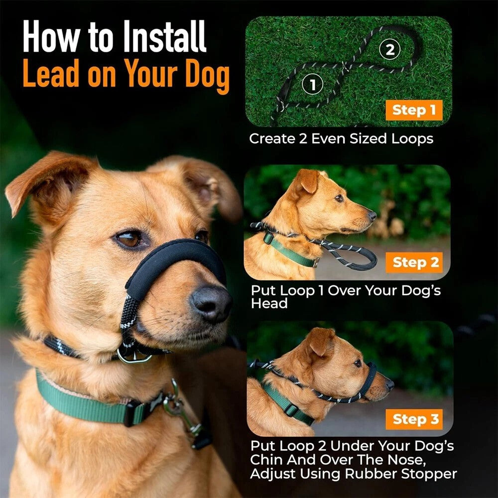 Figure of 8 Dog Lead With Padded Nose Loop-Anti Pull Dog Lead Stop Dog's Pulling