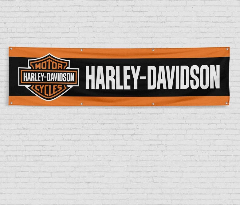 Harley Davidson Motorcycle 2x8 ft Garden Flag Mount Man Cave Banner Garage Sign