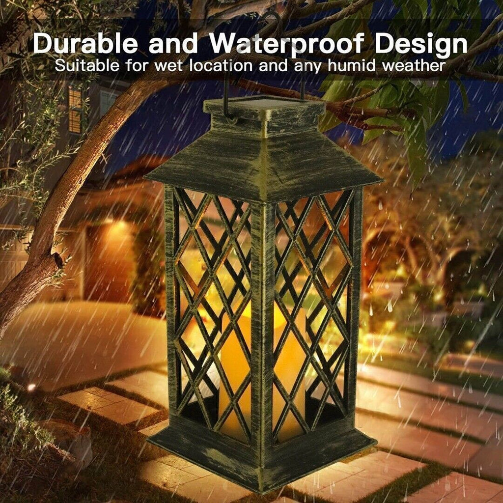 Solar Powered Waterproof LED Hanging Lantern Outdoor Garden Candle Lamp