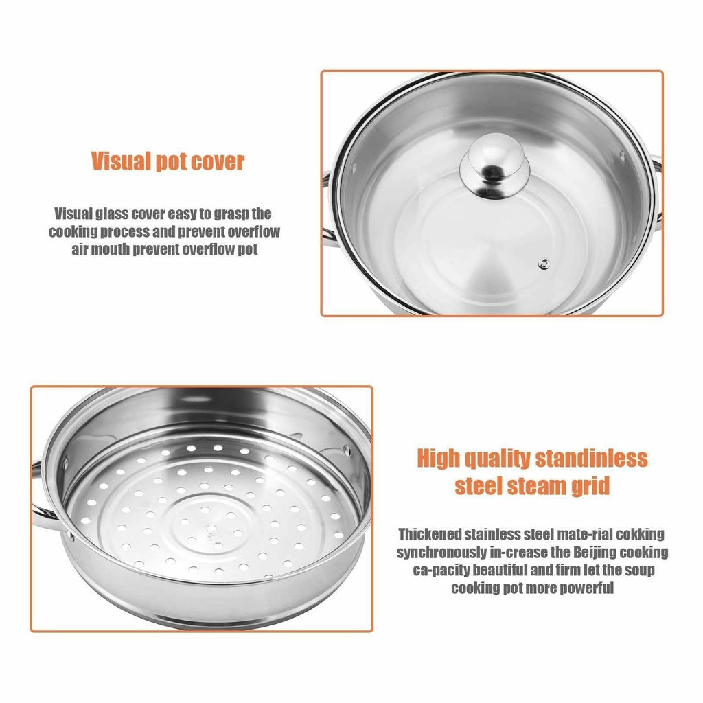 3 Tier 28CM Stainless Steel Steamer Pot Set 3PC Cookware With Glass Lids