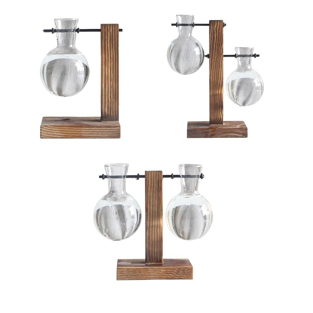 Vase with Retro Wooden Stand Propagation for s Office Desk