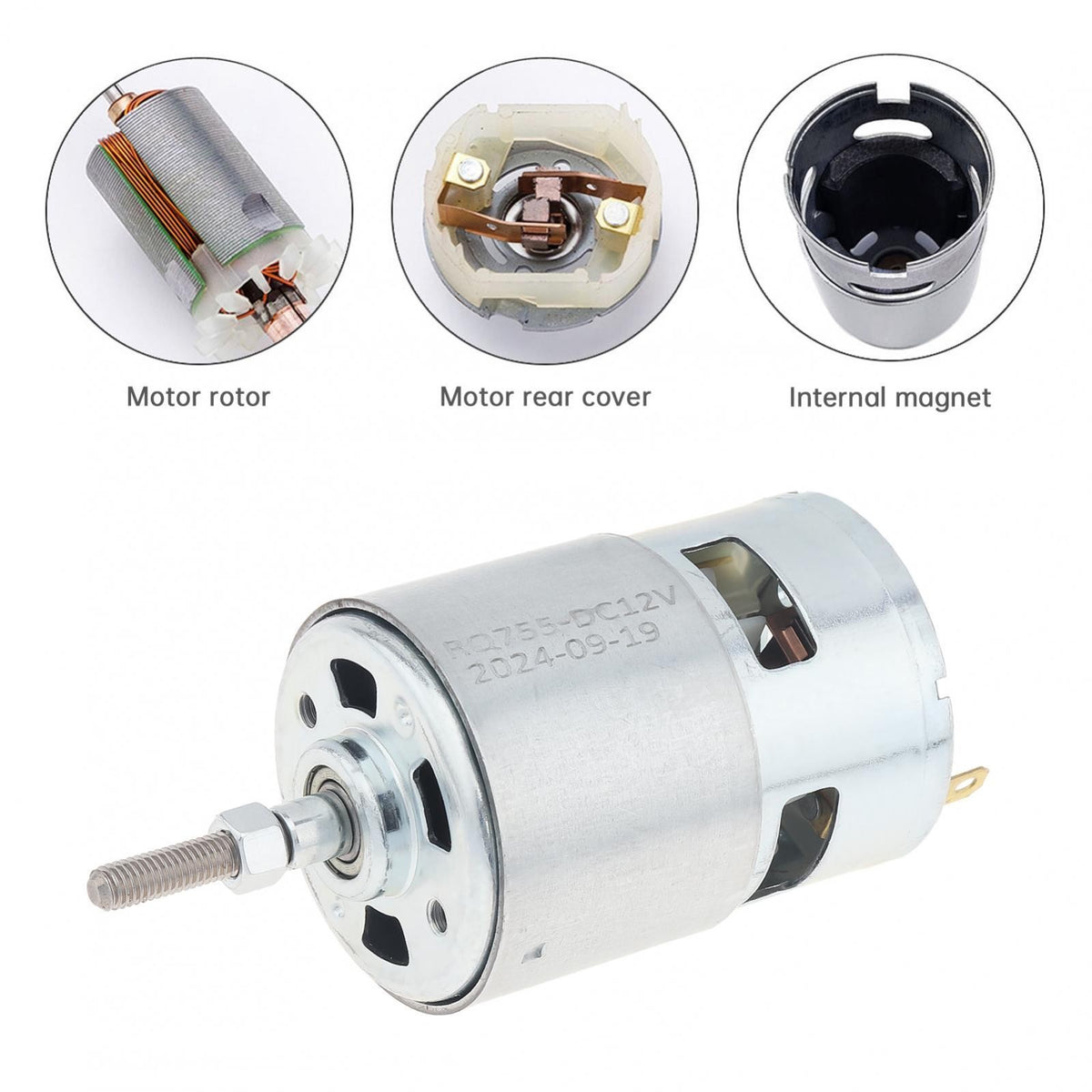755 DC Motor for Trimmer 12V/21V Grass Cutter Motor with Long Shaft Lawn Mower