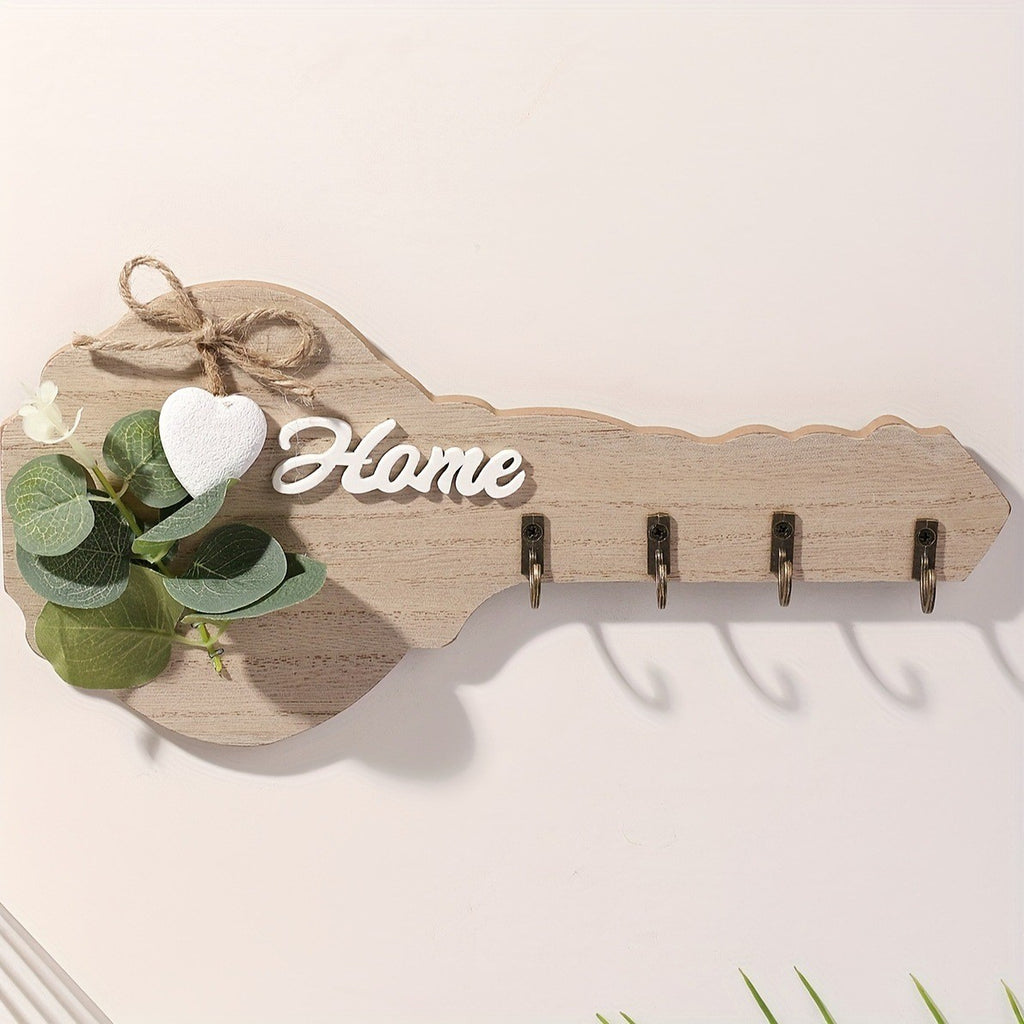 Wall Mounted Key Home Design Decorative 4 Hooks Wooden Key Holder