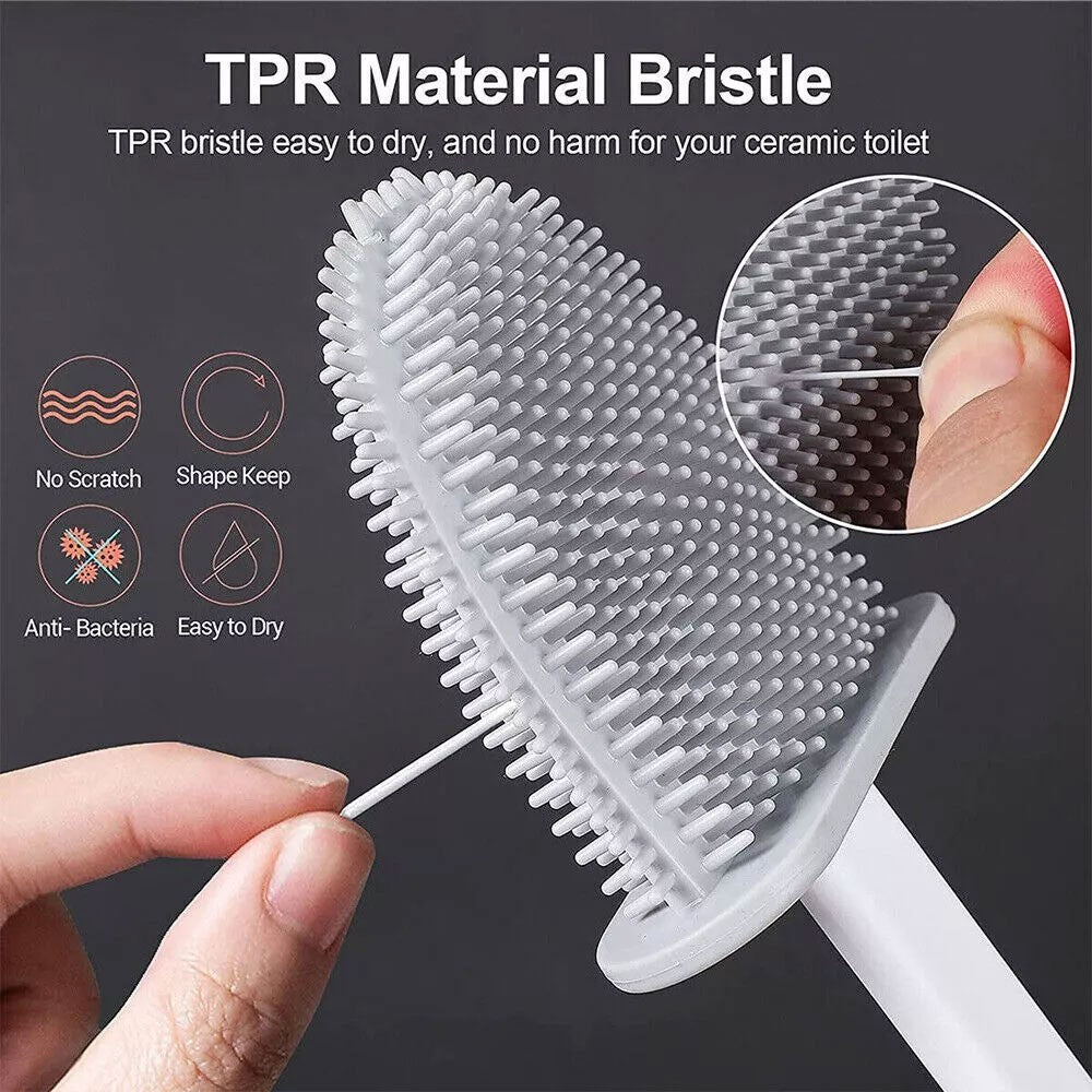 Silicone Toilet Brush & Toilet Brush Holder Soft TPR Cleaning Brush Full Set UK