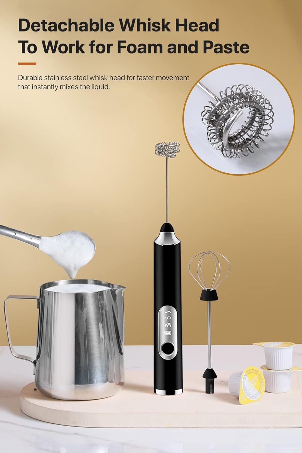 New USB Charging Hand Mixer Milk Frother Egg Beater For Coffee Frappe Drinks