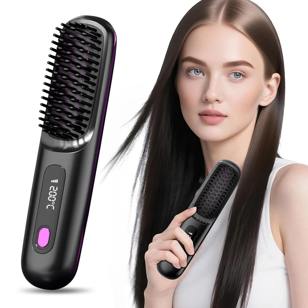 Portable Hair Straightener Brush Antiscald Hair Cordless Hair Straightener Brush