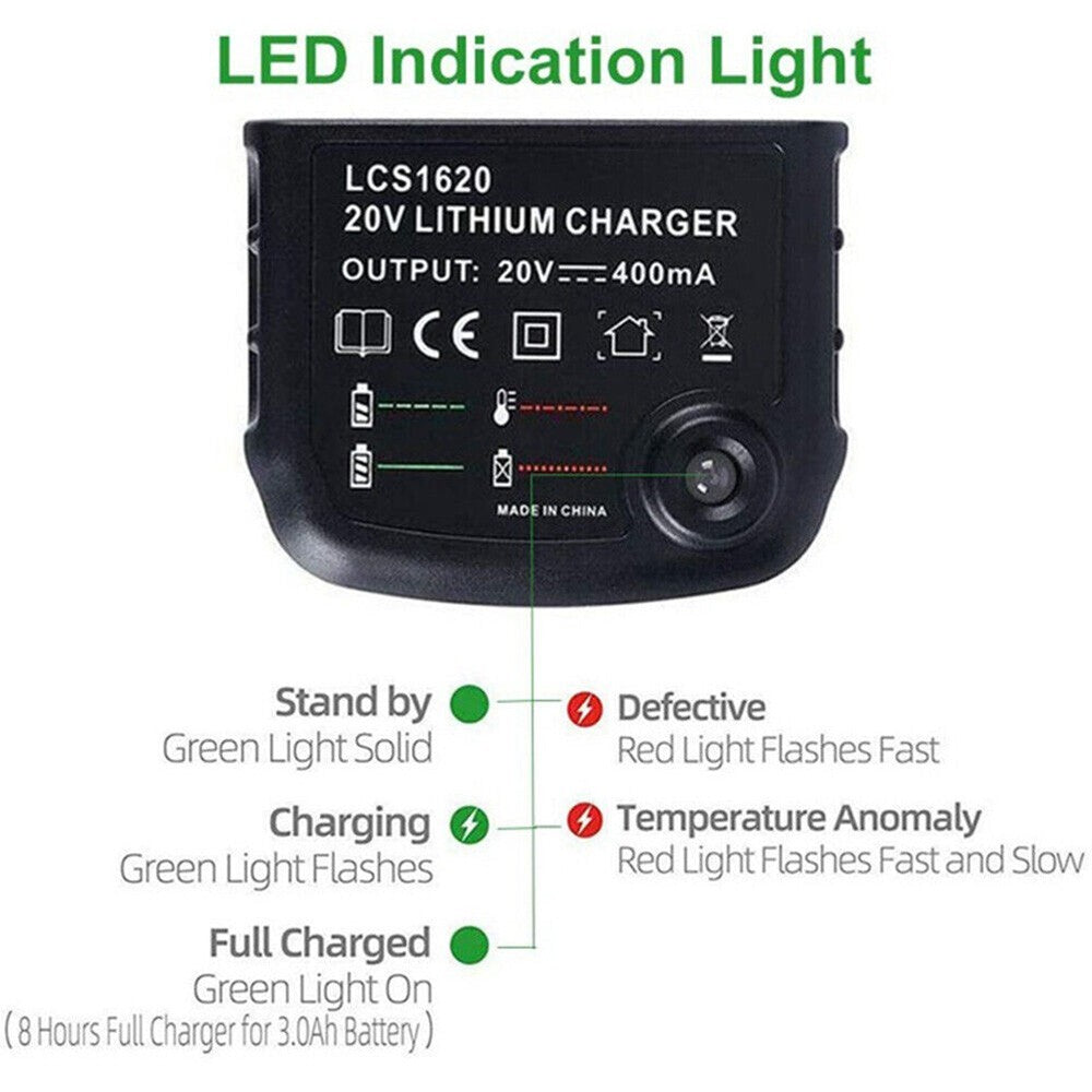 Battery Charger Lithium-Ion Replace for Black and Decker LBXR20 14.4V 18V 20V UK