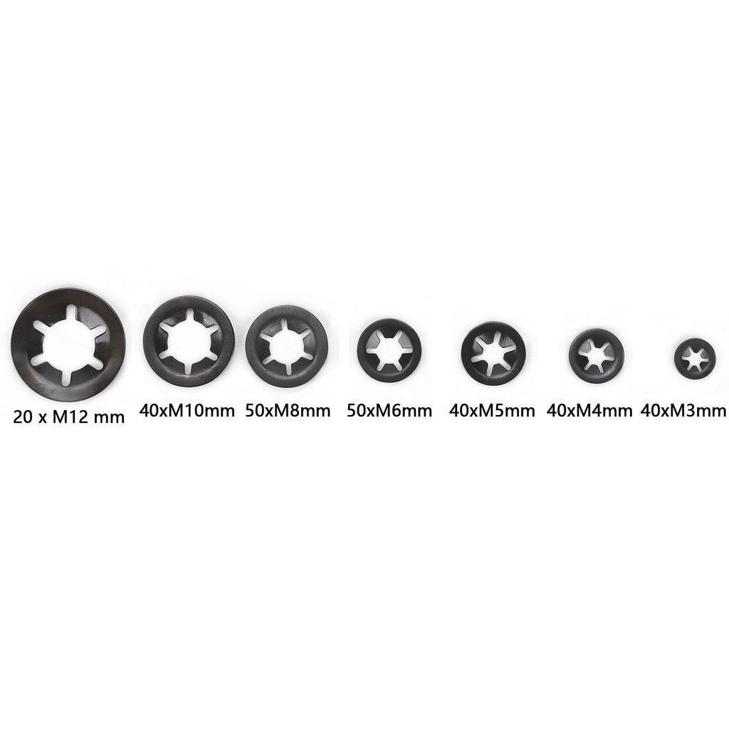280/340Pcs Starlock Washers Push On Lock Star Tooth Grab Fastener Clips Lock Set
