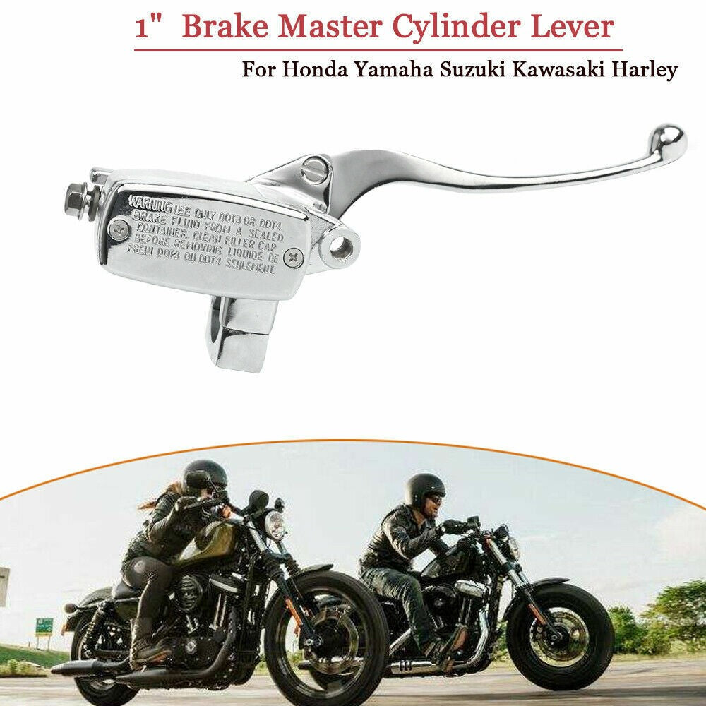 Motorcycle 1" Handlebar Chrome Hydraulic Brake Master Cylinder Lever Universal
