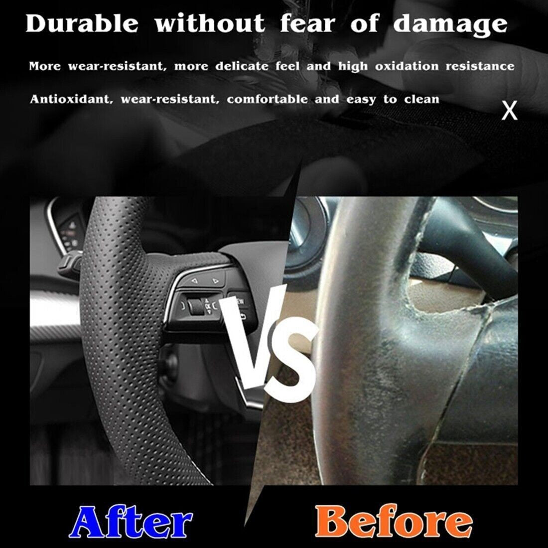 For Tesla Model 3 17-23 Y 20-23 Steering Wheel Cover Hand-Stitching Leather Wrap