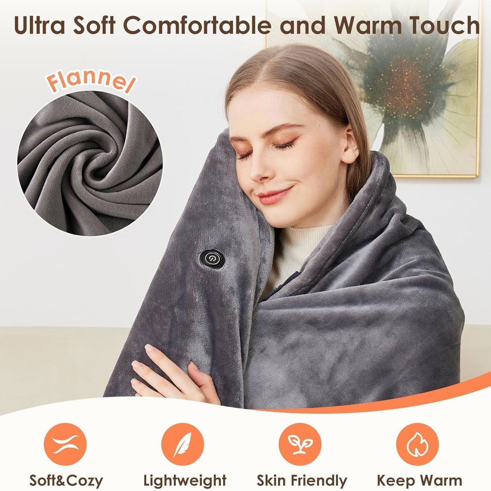 Electric Heated Shawl Blanket USB Wearable for Winter Warm 3 Temperature Levels