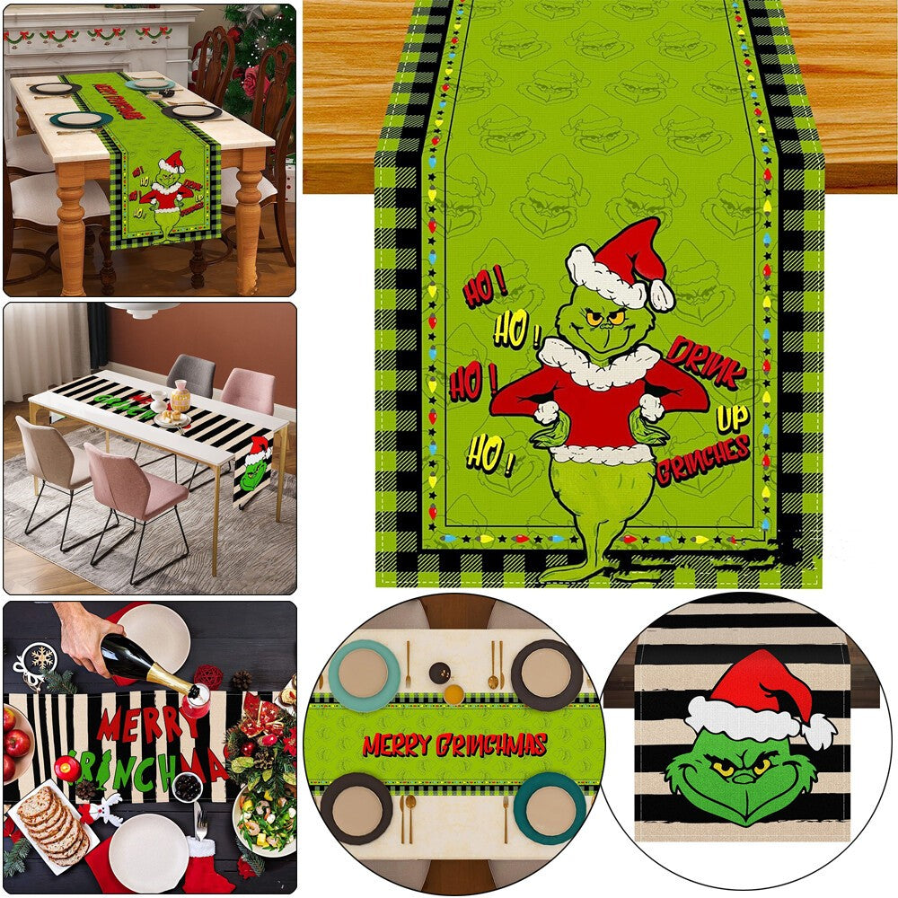 UK Grinch Christmas Table Runner Tablecloth Cover Cloths Xmas Dinner Party Decor