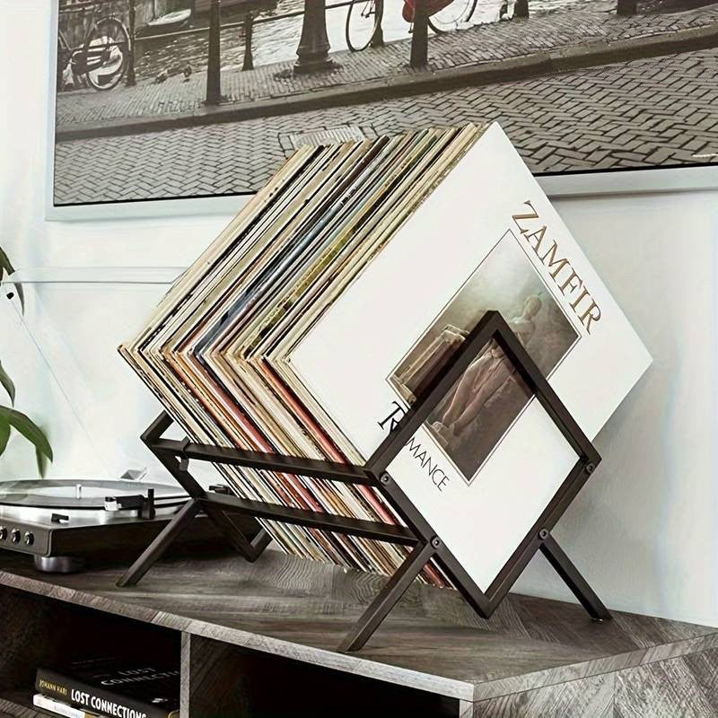 Metal Vinyl Record Stand Holds 80-100 LPs Black Storage Organizer&Display Rack