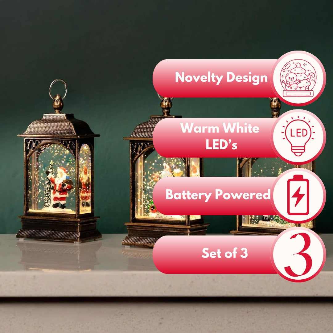 Christmas Santa Train Snow Globe Xmas Home Decor Snowman 25cm 4pc Set Reindeer