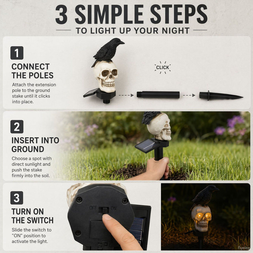 Halloween Solar Crow LED Light Skull Skeleton Lawn Light Ghost Decor Garden Yard