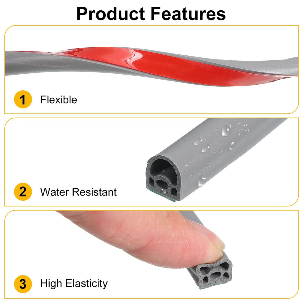 20 ft Silicone Weather Stripping Door Seal Strip, , 0.35" x 0.3", Grey