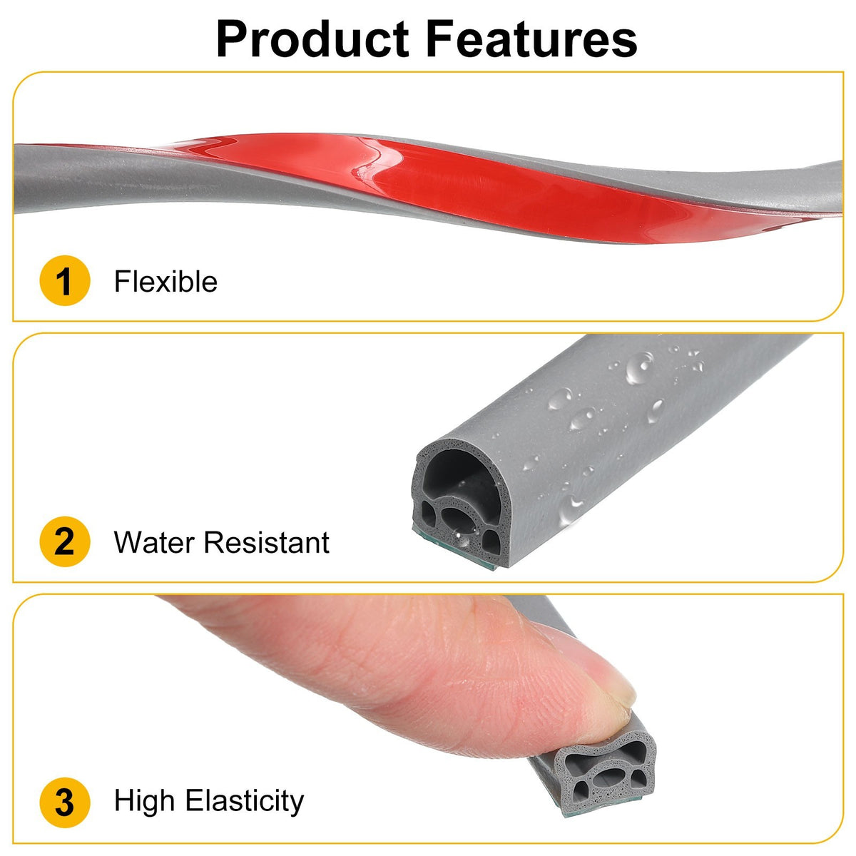 20 ft Silicone Weather Stripping Door Seal Strip, , 0.35" x 0.3", Grey
