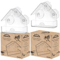 2 Glass Window Bird Feeder Stations Seed Mealworm Suction Cups Clear Perspex